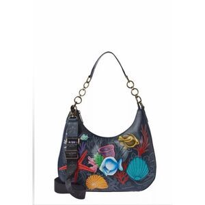 Anuschka Hand Painted Marine Life Black Leather Shoulder Bag Purse